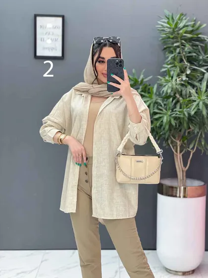 مانتو پیراهنی طرح دار لینن