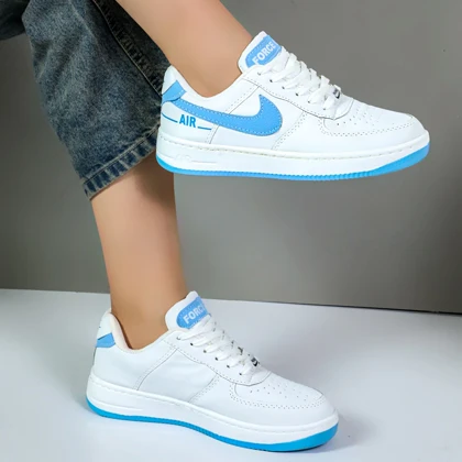کتانی نایک ایرفورس زنانه nike air force رنگ سفید آبی کد 6227
