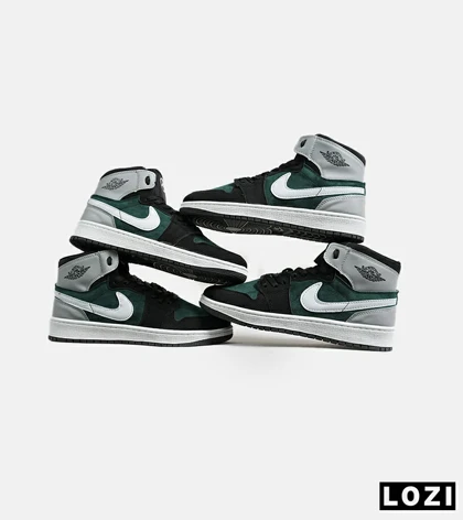 کفش کتانی ساق‌دار طوسی سبز مشکی مردانه Nike air jordan 1