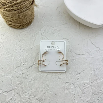 گوشواره زنانه ژوپینگ مدل مارلیا طرح طلا با مروارید و فرم موجی نگین‌دار