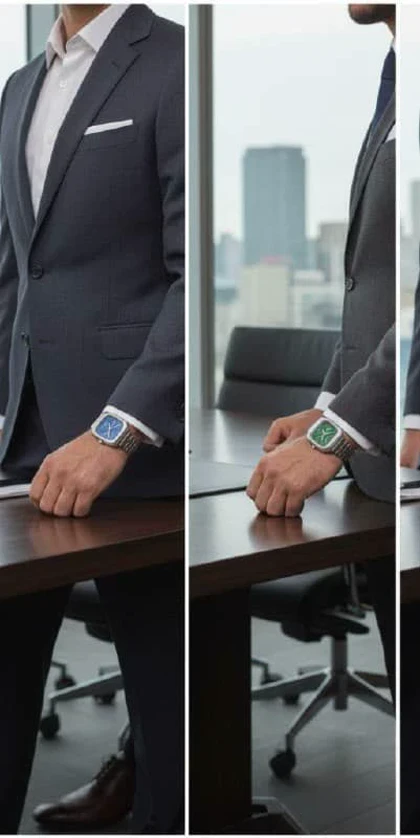 ساعت مچی کلاسیک کاسیو (Casio) – صفحه مربع رنگی (مشکی، سبز، آبی، سفید) و بند فلزی