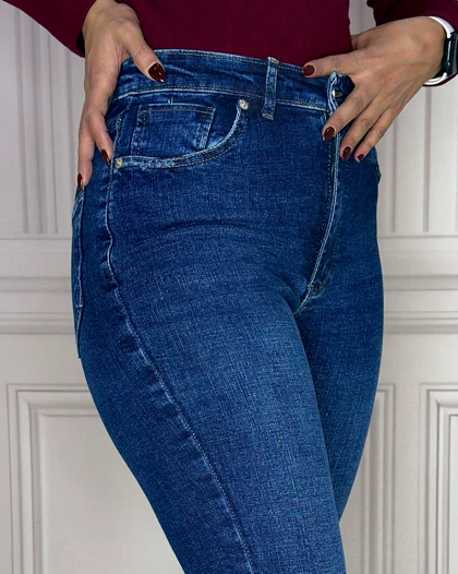 خرید شلوار جین بوتکات آبی تیره زنانه Women's Dark Blue Bootcut Jeans کد 70102