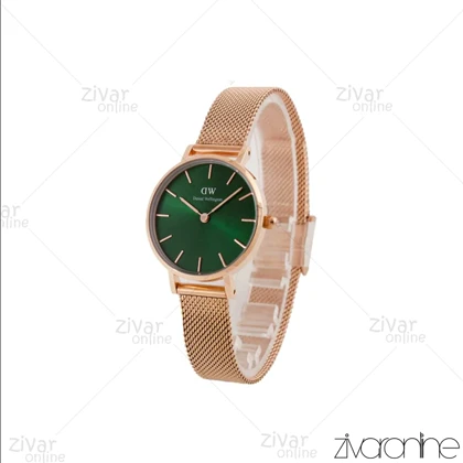 ساعت دنیل ولینگتون زنانه رزگلد صفحه سبز بند حصیری اسمال 104715