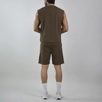 ست رکابی و شلوارک اسپرت بیسیک مدل GF-8301 قهوه ای