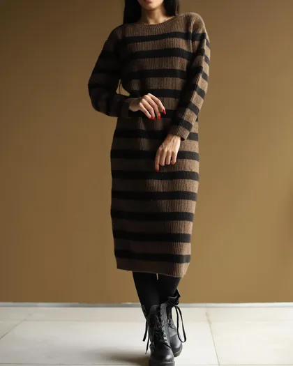 پیراهن بافت راه‌راه beige
