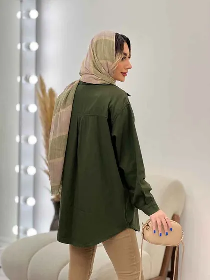 مانتو کتان دو جیب پرند