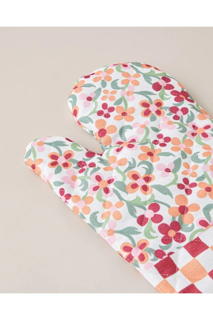 ست دستکش و دستگیره English Home مدل Country Bloom پلی‌استر - قرمز-نارنجی