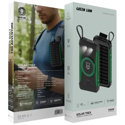 پاوربانک خورشیدی گرین لاین مدل GNSOLTX10PBK ظرفیت 10000mAh با بند آویز