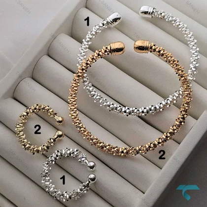 ست دستبند و انگشتر خاویاری نقره ایی و طلایی Set-8694-L