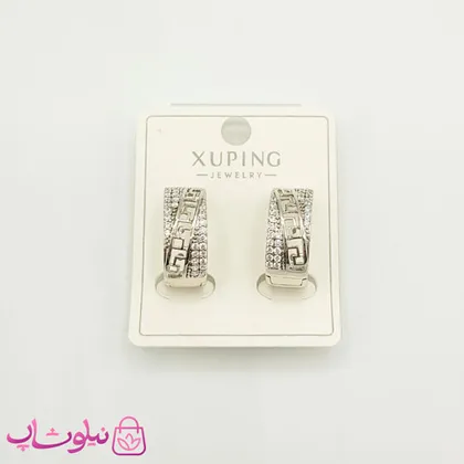 گوشواره حلقه‌ای پهن ژوپینگ طرح ورساچه نقره ای