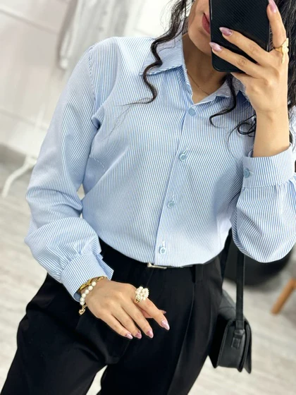 شومیزپیراهنی بیسیک راه راه ریز