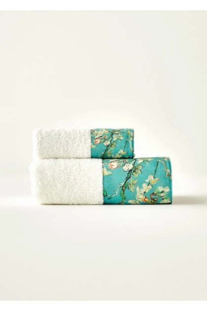 حوله صورت Bella Maison مدل Van Gogh Almond Blossom پنبه‌ای - فیروزه‌ای