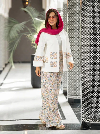 کت و شلوار ژاکارد تیکه دوزی