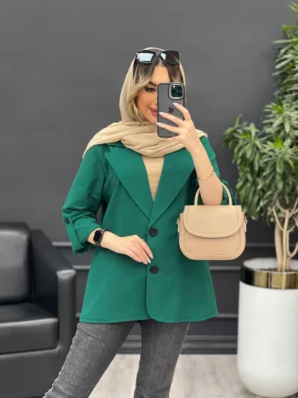 مانتو لینن دو دکمه جیب نما