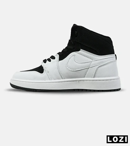 کفش کتانی ساق‌دار مردانه و زنانه سفید مشکی NIKE jordan 1 مدل 7574