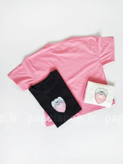تیشرت کراپ یقه گرد طرح سگ و قلب