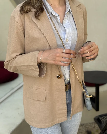 کت زنانه لینن نخودی