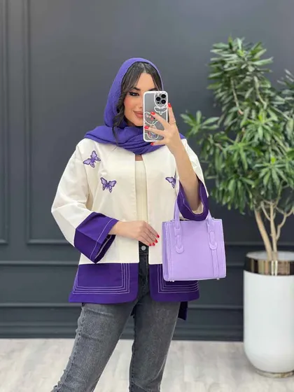 مانتو لینن ترکیبی طرح پروانه