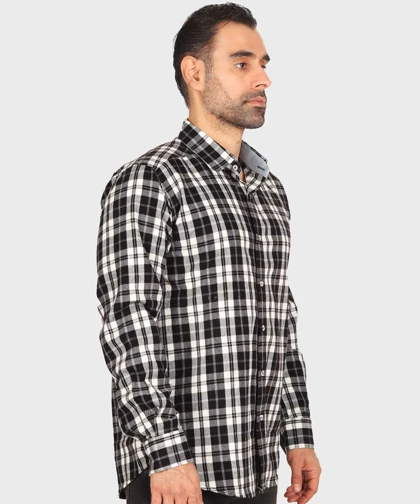 پیراهن مردانه پشمی چهارخانه مشکی 0169