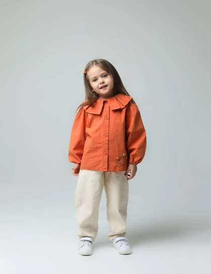 شومیز شلوار کتان دخترانه رنگ نارنجی کد 3816