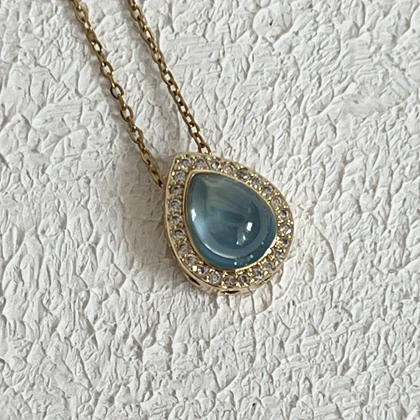 گردنبند سنگ ابی نگین‌دار جواهری 1/5 سانتی در دو مدل رنگ ثابت