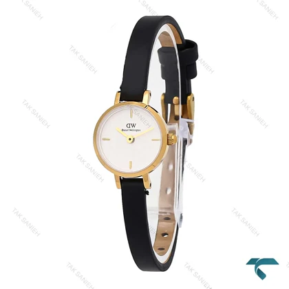 ساعت زنانه DW مینی گرد طلایی بند چرم مشکی DW-7132-L