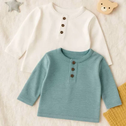 تیشرت آستین بلند نوزاد لوپیلو کد Z-DFC43 مجموعه 2 عددی