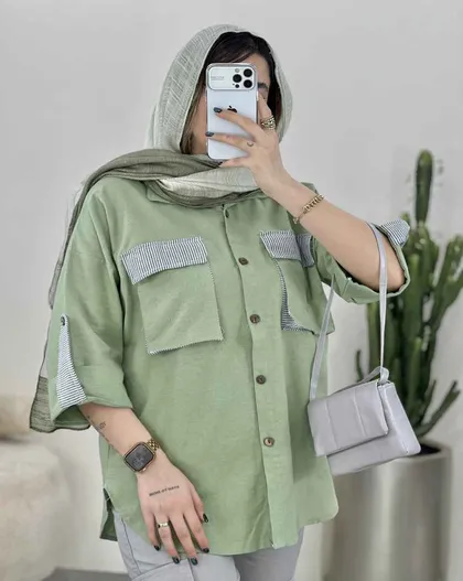 شومیز لانگ ترکیبی راه راه (86) کد 3335
