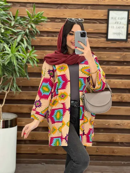 مانتو لینن طرح دار کوک دوزی