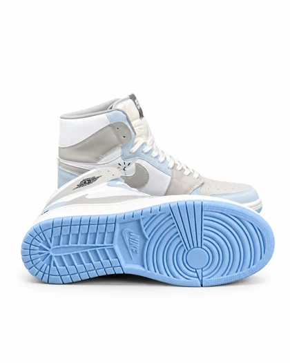 کفش کتانی مردانه بزرگ پا مدل ترویس ساق‌دار سفید طوسی آبی Nike travis