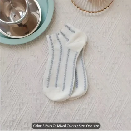 پک 5 جفت جوراب نازک فانتزی گل‌دار زنانه