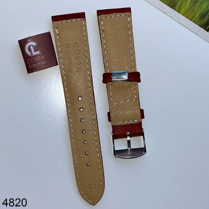 بند چرم کبری عسلی خشتی سایز 20mm کد 4820