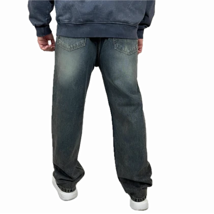 شلوار جین نیم بگ زاپ‌دار مردانه دودی آبی روشن
