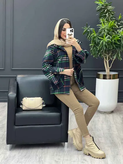 پالتو کلاه دار بغل دو دکمه
