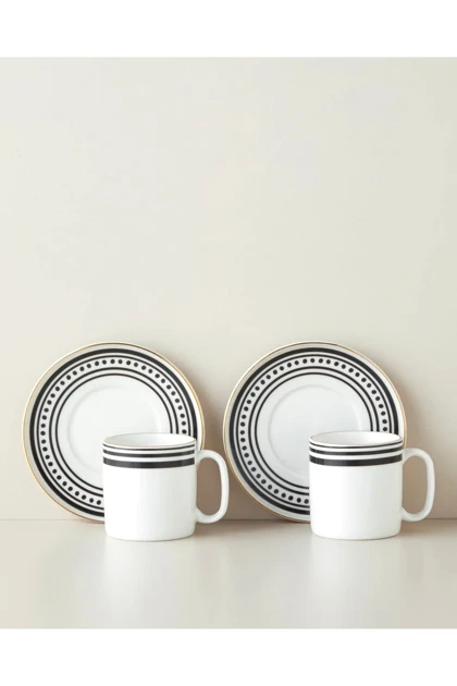 فنجان چای 2 نفره English Home مدل Luminous White - مشکی-سفید-طلایی