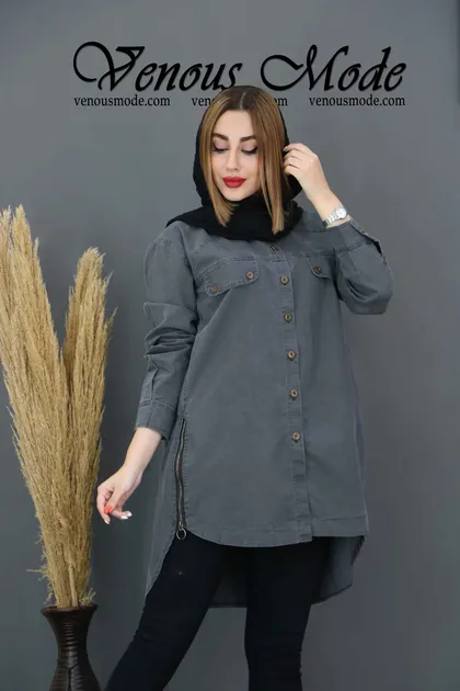شومیز جین بغل زیپ رنگی