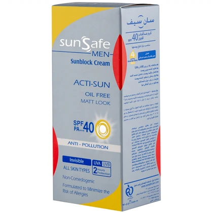 کرم ضد آفتاب مردانه سان سیف SunSafe مدل ACTI-SUN بی رنگ با SPF40