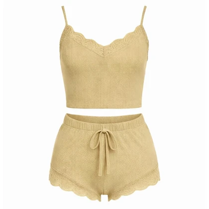 تاپ شورتک نخی کبریتی 2026 رنگ کرم برند آنیتا