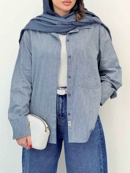 شومیز دکمه مخفی تک جیب