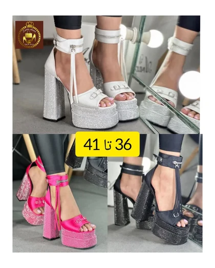 صندل پاشنه‌بلند و لژدار مجلسی نگینی زنانه فشن