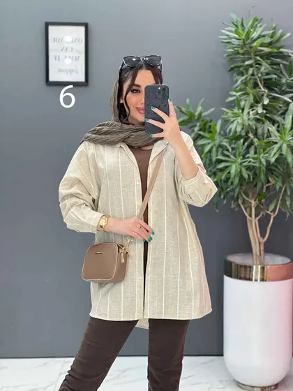 مانتو پیراهنی طرح دار لینن