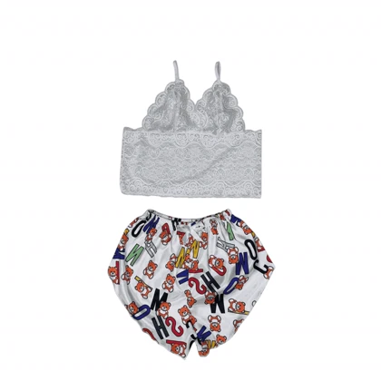 ست نیم‌تنه گیپور و شلوارک طرح تدی 126