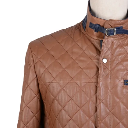 کت چرم عسلی و سورمه‌ای مردانه مدل ریوولی