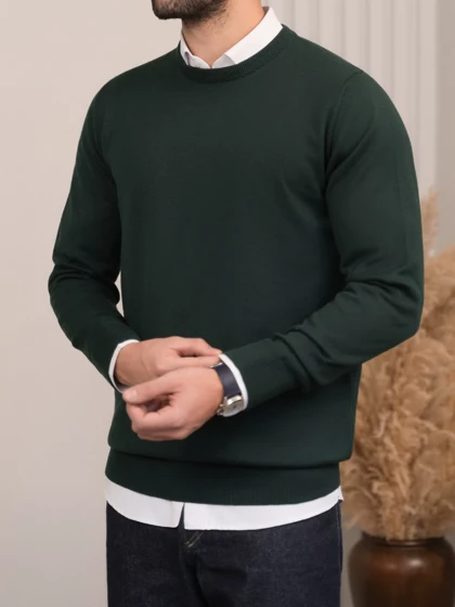 بافت یقه گرد سبز لجنی sh408