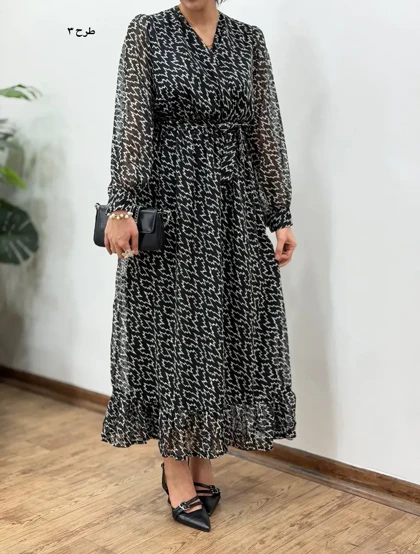 پیراهن بلند حریر آستردار آوا کد 5036