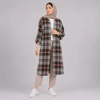 مانتو پاییزه اسپرت چهارخونه پشمی نیلان