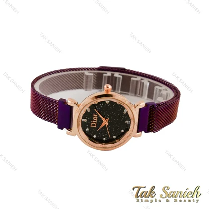 ساعت دیور زنانه بنفش بند حصیری صفحه مشکی Dior-4782-L