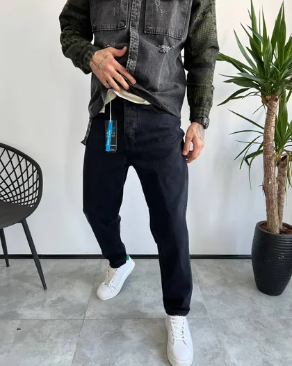 شلوار مام فیت ذغالی تیره JACK&JONES