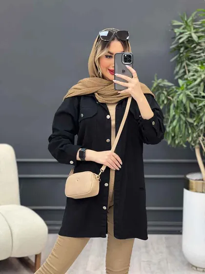 مانتو کتان زاپ‌دار دو جیب پاکتی