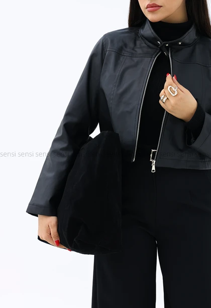 کراپ کت زنانه چرم جلو زیپ کد1006683